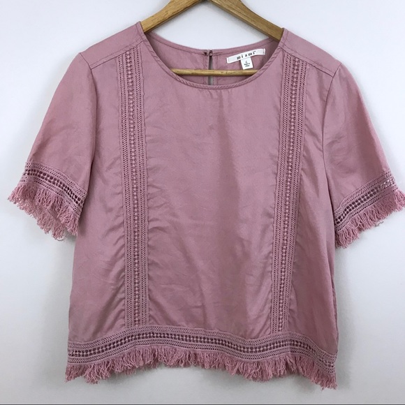 miami Tops - Miami blush crochet fringed hem short sleeve top